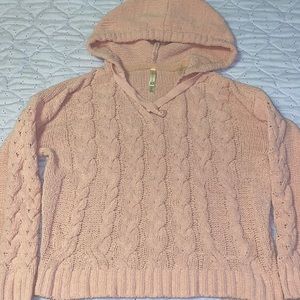 Aeropostale Pink V-Neck Cabled Hooded Sweater, Size L, Gently Loved